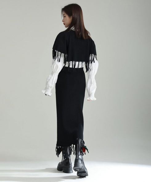Fringe Knit Cape & Skirt Co-ord